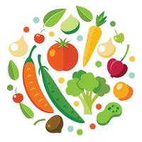 vegetables in a circle with fruits and vegetables vector