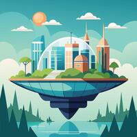 creative illustration of a city floating in the sky design on a white background vector