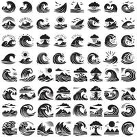 Creative set of large collection of ocean wave icons vector
