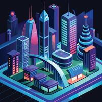 an illustration of a city with skyscrapers and buildings design on a black background vector