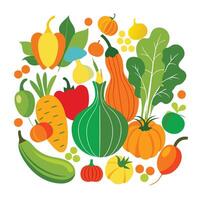 vegetables in a circle on a white background vector