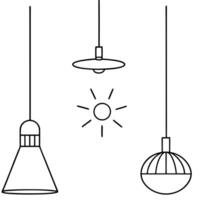 Collection of lamp icons, thin line style silhouette design vector