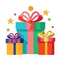 gift boxes with colorful ribbons and stars on white background vector