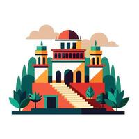 an illustration of a mosque with a tower and stairs vector