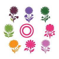 A set of flowers with a circle in the center design on a white background vector