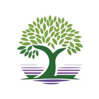 A tree with leaves and water in the background vector