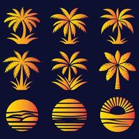 palm trees and sun on a blue background vector