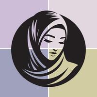 a woman in a hijab is shown in a square vector