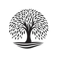 A black and white logo of a tree with leaves design on a white background vector