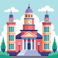 An illustration of a building with a clock tower vector