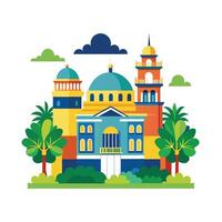 An illustration of a building with a dome and trees vector
