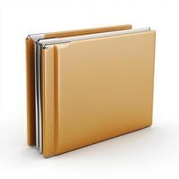 A yellow folder with three pages on a white background photo
