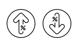 Percentage arrow up and down icon on circle line. Percent growth and decline sign symbol vector