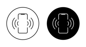 Vibrating smartphone icon on black circle. Phone connection sign. Cellphone connection symbol vector