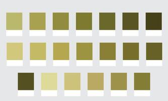 Color Palettes 20 Shades of Olive and Moss - Green, Warm, Military Colors - with HEX Codes and Names, Colour Swatches and Combinations vector