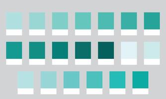 Color Palettes 20 Shades of Turquoise and Aqua - Light, Pastel and Deep Colors - with HEX Codes and Names, Colour Swatches and Combinations vector