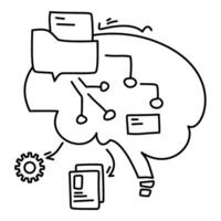 Unique line art of a brain with data graphs gear. Ideal for projects needing a creative vector