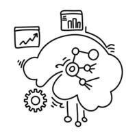 brain with data nodes, graphs, gear, illustrating machine learning process. Perfect for tech blogs, AI presentations vector