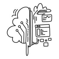 brain with data connections, graphs, gear, representing machine learning technology. Perfect for tech articles, AI concepts vector