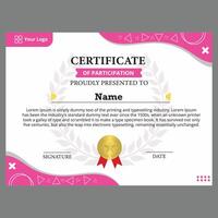 modern certificate template with cute and elegant pink frame vector