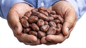 A person holding a handful of cocoa beans photo