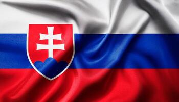 Slovakia national flag with realistic fabric texture and smooth folds waving in the wind. photo