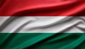 Hungary national flag with realistic fabric texture and smooth folds waving in the wind. photo