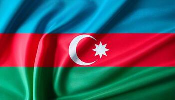 Azerbaijan national flag with realistic fabric texture and smooth folds waving in the wind. photo