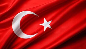 Turkey national flag with realistic fabric texture and smooth folds waving in the wind. photo