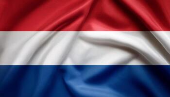 Netherlands national flag with realistic fabric texture and smooth folds waving in the wind. photo