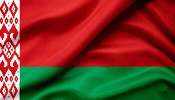 Belarus national flag with realistic fabric texture and smooth folds waving in the wind. photo