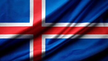 Iceland national flag with realistic fabric texture and smooth folds waving in the wind. photo