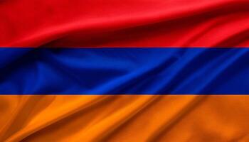 Armenia national flag with realistic fabric texture and smooth folds waving in the wind. photo