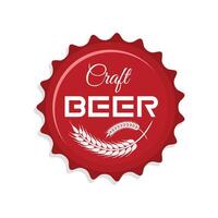 A red bottle cap design featuring the words Craft Beer with wheat graphics, representing a premium handcrafted beer brand. The design symbolizes quality, authenticity, and the artisanal nature . vector