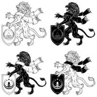 The majestic rampant lion, adorned with a silken ribbon, guards a sturdy medieval shield from a bygone era of knights vector