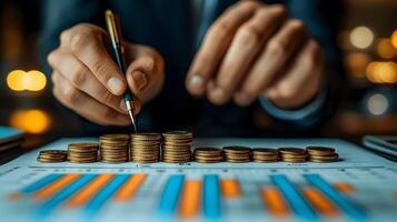 Business planner focusing on long-term success while studying performance graphs and creating growth strategies photo