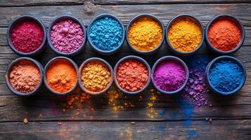 Top view of vibrant Holi powders photo
