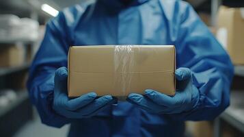 Hands receiving package contactless delivery, secure and efficient photo