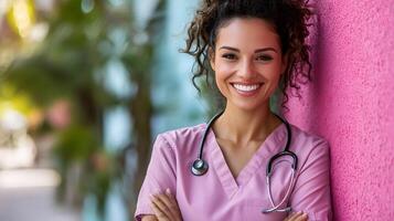 Healthcare professional using app with holographic health data, interactive visuals, secure patient records, futuristic clinic photo
