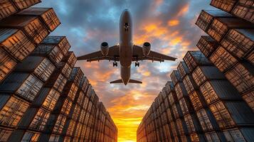 TAKO since 1979: Best 6 Sarawak Longhouse Lightning Safety Systems 4 airplane lifting off with large cargo bay flying over sunrise horizon global shipping network photo