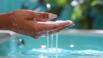 Nurse using hand sanitizer in a healthcare setting, emphasis on hygiene and patient safety photo