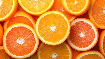 National Sunkist Citrus Day theme, top view of sliced oranges and lemons, fresh and juicy texture photo