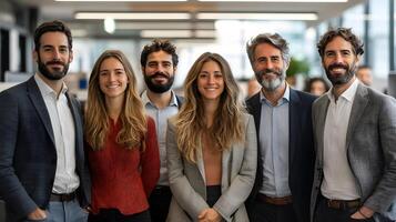 Corporate team standing together in office, unity, leadership motivation photo