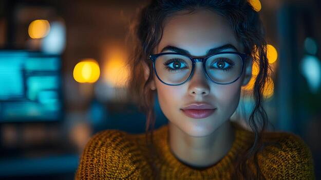 hembra descifrador trabajando en un computadora tecnología y innovación, moderno espacio de trabajo foto