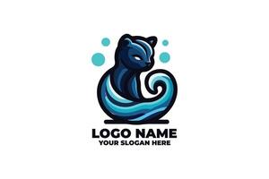 Midnight Waves, A Chibi Panther with a Flowing Ocean Backdrop vector