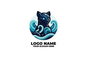 Wave Stalker, A Playful Chibi Panther with Rolling Waves vector