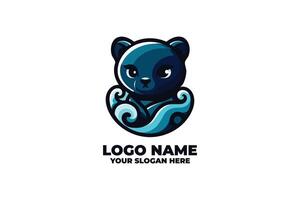 Aqua Panther, A Tiny Chibi Panther Resting by the Ocean vector