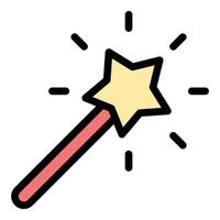 Wand icon in flat line style representing magic spells and enchantment ideal for fantasy and mystical concepts. vector