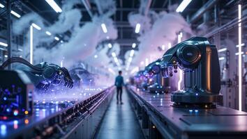 Advanced robotics in a futuristic manufacturing facility showcasing automation and technology photo