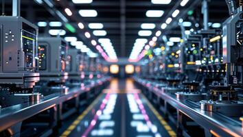 Modern manufacturing facility showcases advanced robotics and streamlined assembly lines for efficient production photo